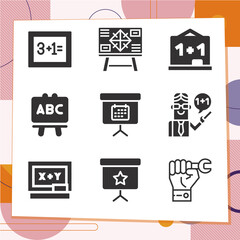 Simple set of 9 icons related to blackboard