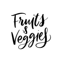 Naklejka premium VECTOR HAND LETTERING TYPOGRAPHY. FRUITS AND VEGGIES