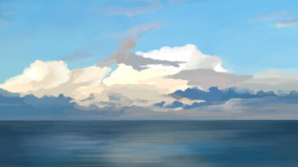 Landscape "clouds over the sea" Digital painting