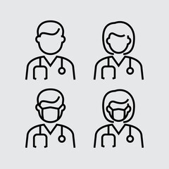 Doctor with Face Mask Vector Line Icons