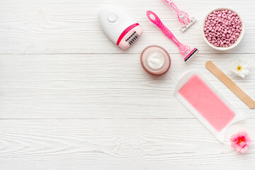 Set for epilation - epilator with cosmetic spa treatments. Depilatory concept.