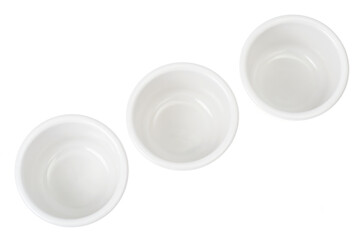 Three porcelain bowls isolated on white background