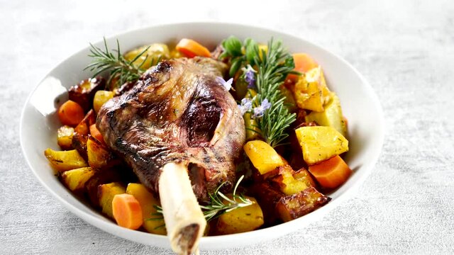 roasted roast leg of lamb with potatoes