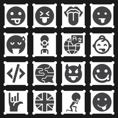 16 pack of linguistic  filled web icons set