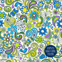 Materiał do szycia Seamless Boho floral pattern. Vector illustration for backgrounds, papers, fabrics and decor.