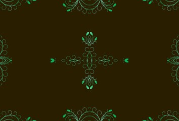Simple and minimal background with green symmetrical floral on brown background design