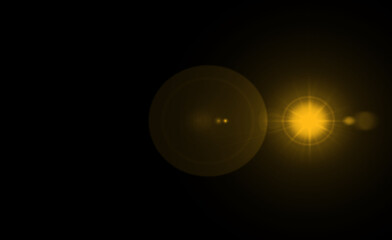 Overlay, flare light transition, effects sunlight, lens flare, light leaks. High-quality stock image of warm sun rays light effects, overlays or golden flare isolated on black background for design