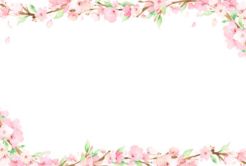 Fototapeta na wymiar 手描き水彩 | 桜の枝 frame ポストカードやグリーティングカードの背景イラスト