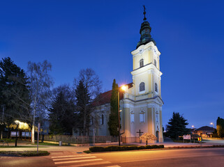 Fototapeta na wymiar Church in village Voderady - Slovakia at night