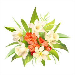 Spring flowers bouquet on white. Vector illustration. 