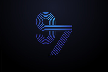 Number 97 Logo, Monogram Number 97 logo multi line style, usable for anniversary and business logos, flat design logo template, vector illustration - obrazy, fototapety, plakaty