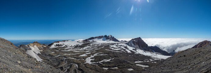 Mount ruapehu crater lake in summer with light snow