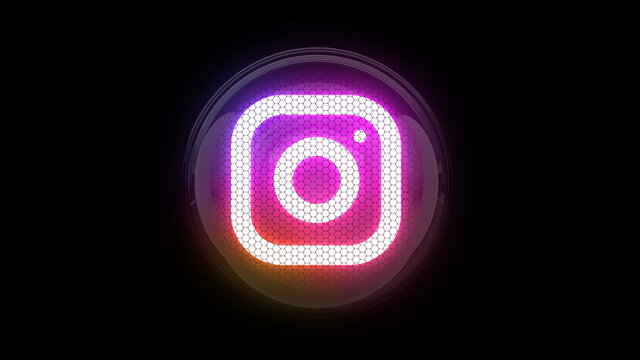 Instagram. Instagram logo. Nixie tube indicator digit. Gas discharge indicators and lamps. 3D. 3D Rendering