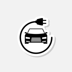 Electric car icon sticker isolated on white background