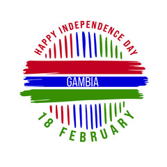 GAMBIA Happy Independence day greeting card, banner, vector illustration. Gambia holiday 18th of February design element with waving flag as a symbol of independence
