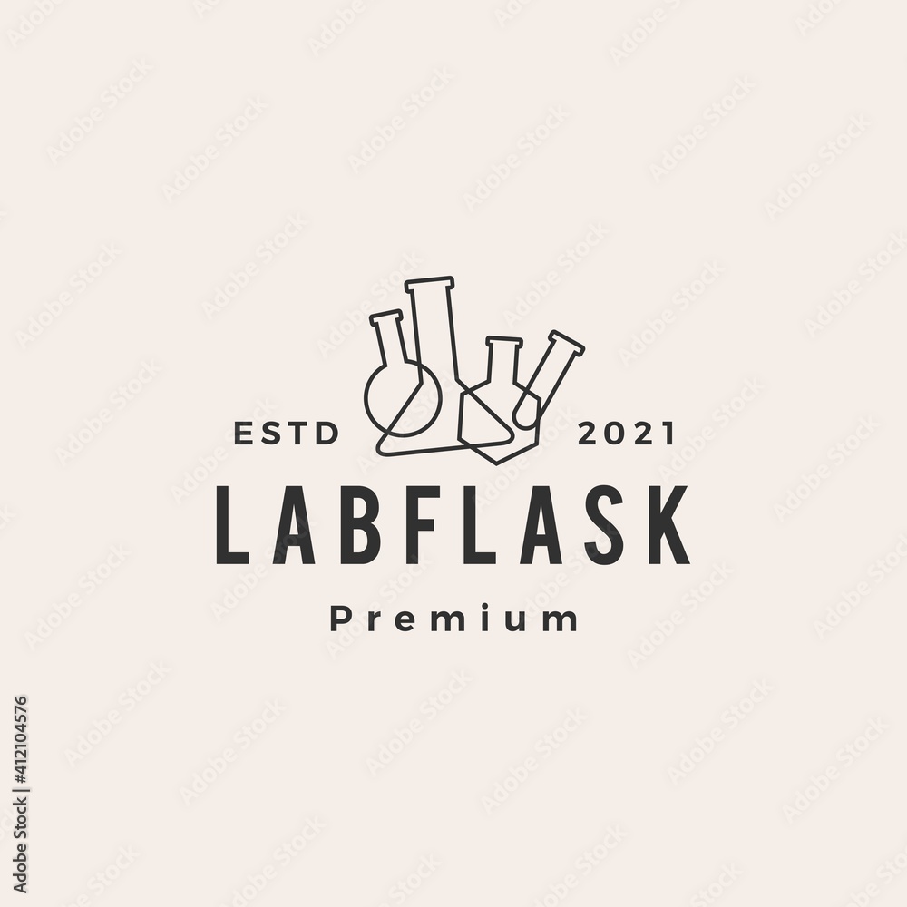 Wall mural lab flask hipster vintage logo vector icon illustration