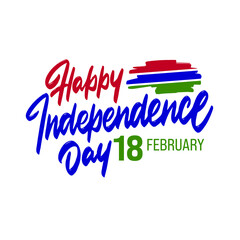 GAMBIA Happy Independence day greeting card, banner, vector illustration. Gambia holiday 18th of February design element with waving flag as a symbol of independence