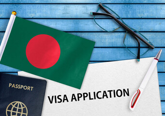 Visa application form and flag of Bangladesh
