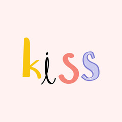 Kiss word vector doodle font colorful hand drawn