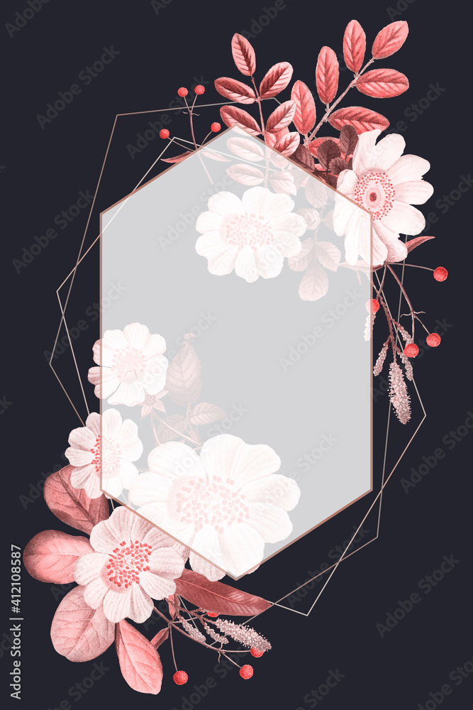 Wall mural blank frame vector on summer botanical pattern
