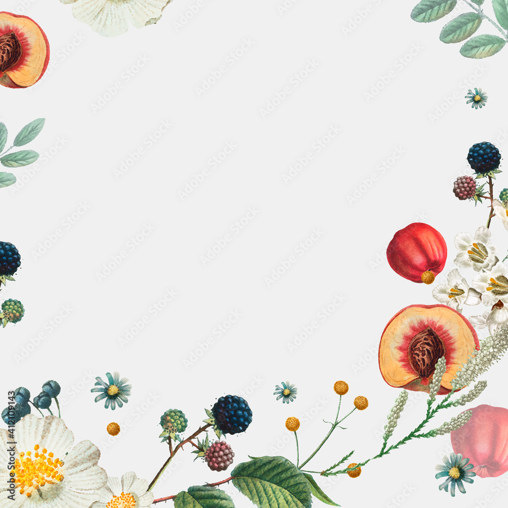 Wall mural blank frame vector on summer botanical pattern