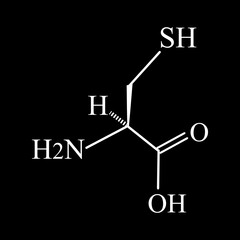 The amino acid Cysteine. Chemical molecular formula Cysteine amino acid. Vector illustration on isolated background