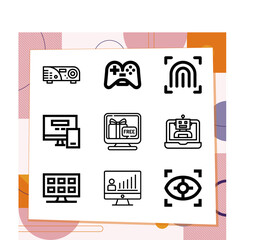 Simple set of 9 icons related to electronic