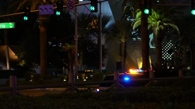 Las Vegas Strip Police Car with Lights Flashing Crime Scene in Nevada USA