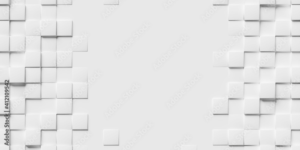 Fototapete abstract white background made of stacked cubes with copy space in the middle. 3d rendering