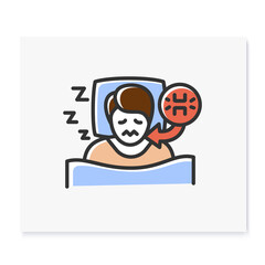 Teeth grinding color icon. Sleep disorder. Healthy sleeping concept. Sleep problems treatment. Stress symptom. Health care. Dental problems. Isolated vector illustration