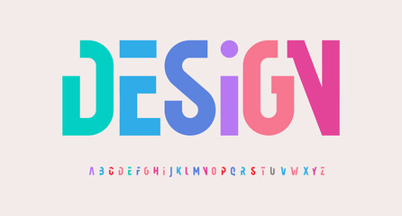 Creative alphabet, rainbow colors, modern geometric font. Bright colorful type for futuristic or kid logo, headline, lettering and typography. Trendy style letters, vector typographic design - obrazy, fototapety, plakaty