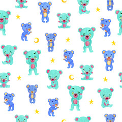 Watercolor Illustration Hand Painted Nersery Baby Seamless Pattern Print Cartoon Teddy Bear Clipart