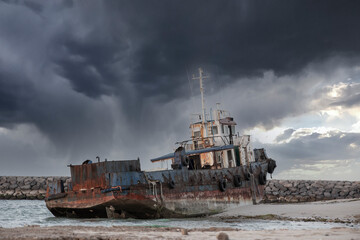 old abandoned fishing boat on a beach