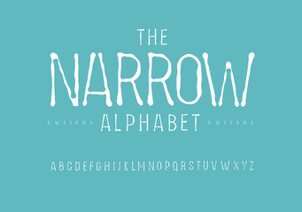 Thin Narrow alphabet. chalk or coal drawing font, Imprint type for vintage logo, headline, monogram, typewriter lettering and typography. Minimal slim letters, vector typographic design