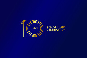 10 year anniversary celebration Gold Line. logotype isolated on Blue background for celebration, invitation card, and greeting card-Vector
