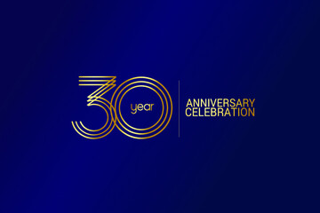 30 year anniversary celebration Gold Line. logotype isolated on Blue background for celebration, invitation card, and greeting card-Vector