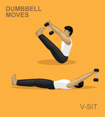 V-Sit Dumbbell Moves Manga Gym Set Illustration