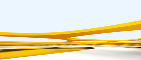 Abstract futuristic Background and Geometric shape technology Curves Digital Modern Concept on Yellow and White.Copy Space,design for banner - 3d rendering