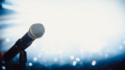 Close-up of classic microphone at concert.