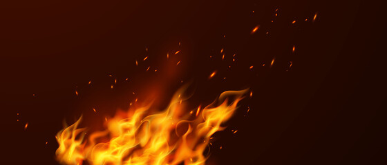 Burning red hot sparks realistic fire flames