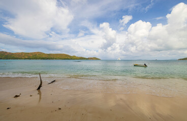 Anse Boudin Beach Panoramic view on the northern coast of Praslin Island in the Seychelles