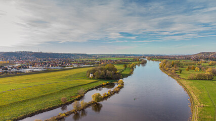 Airview Elbe river in Serkowitz near Dresden