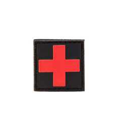 Black square with red cross, isolated on white background