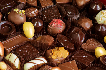 different chocolate candies close-up 