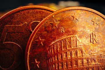Macro photo of golden Euro cent coin