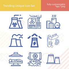 Simple set of radioactivity related lineal icons.