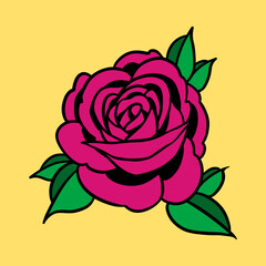 Magenta pink rose flower sticker tattoo overlay on a yellow background vector