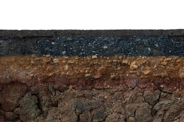 The layer of asphalt with soil and rock. Un-focus image.