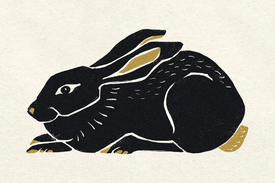 Black rabbit vector animal vintage drawing