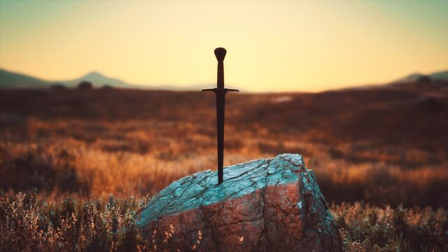 famous sword excalibur of King Arthur in the rock